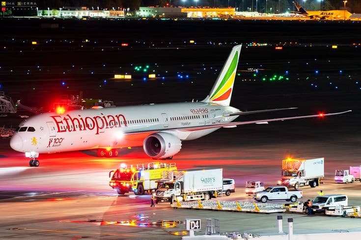 Ethiopian Airlines night flight arrival